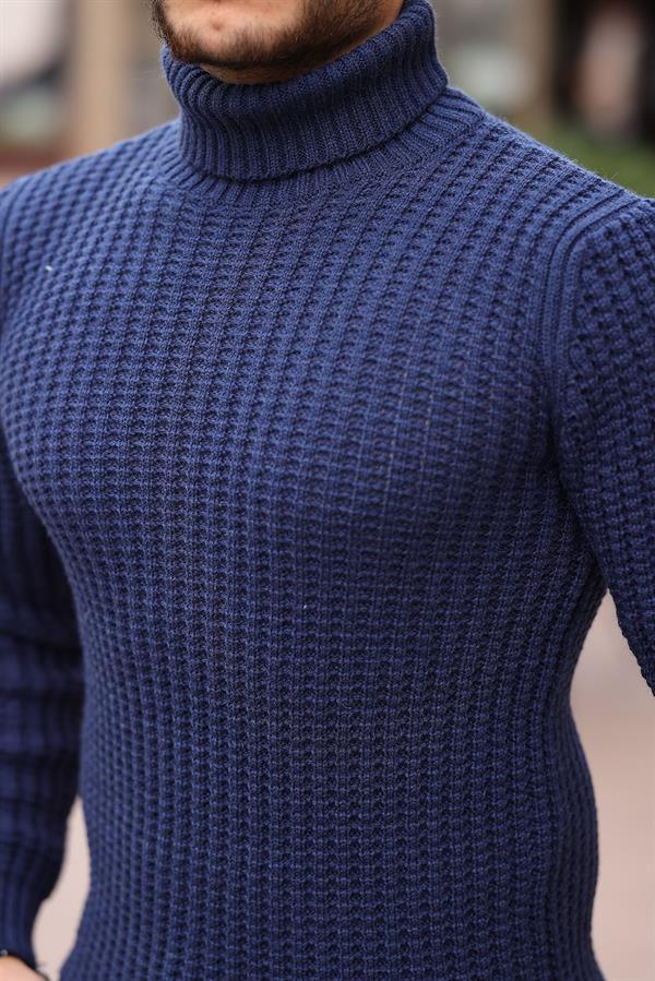 Pull homme col roulé côtelé coupe ajustée-26764 - Justyol