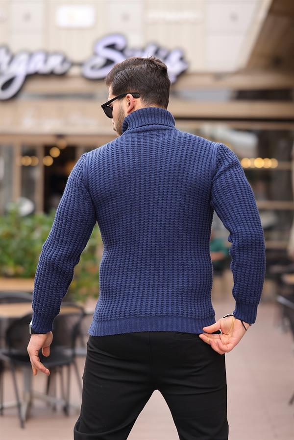 Pull homme col roulé côtelé coupe ajustée-26764 - Justyol