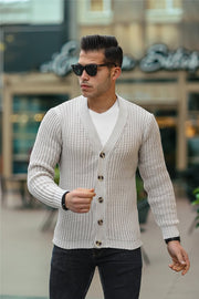 Nopenli Fitil Örgü Düğmeli Hırka - Füme - Justyol