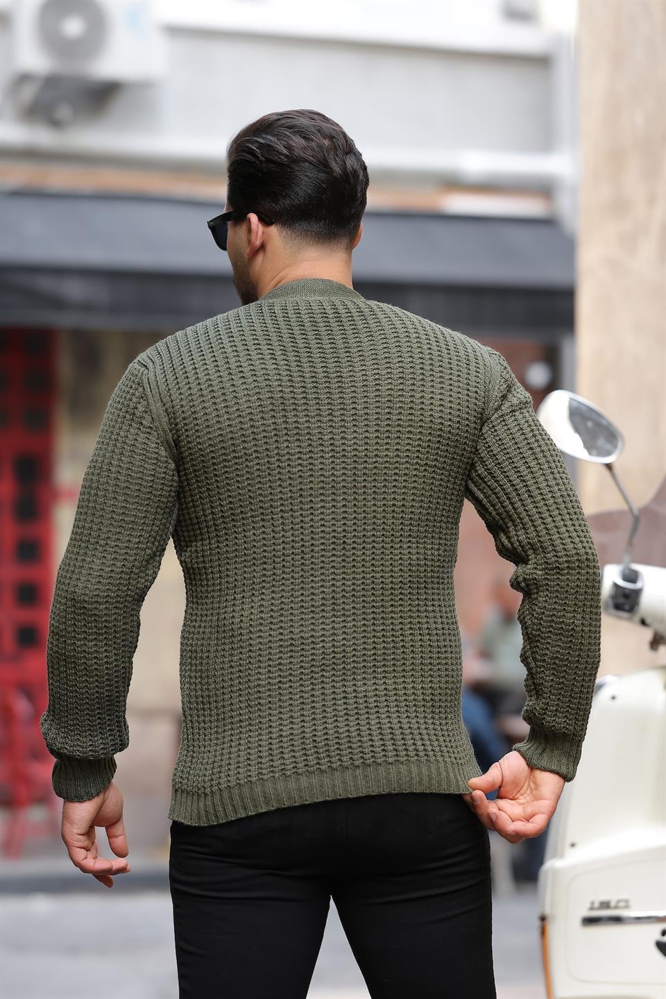 Nopenli Fitil Örgü Düğmeli Hırka - Füme - Justyol