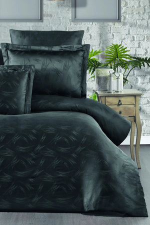 Pierre Cardin Jakarlı Saten Nevresim Takımı Çift Kişilik Ala Antrasit Pierre Cardin