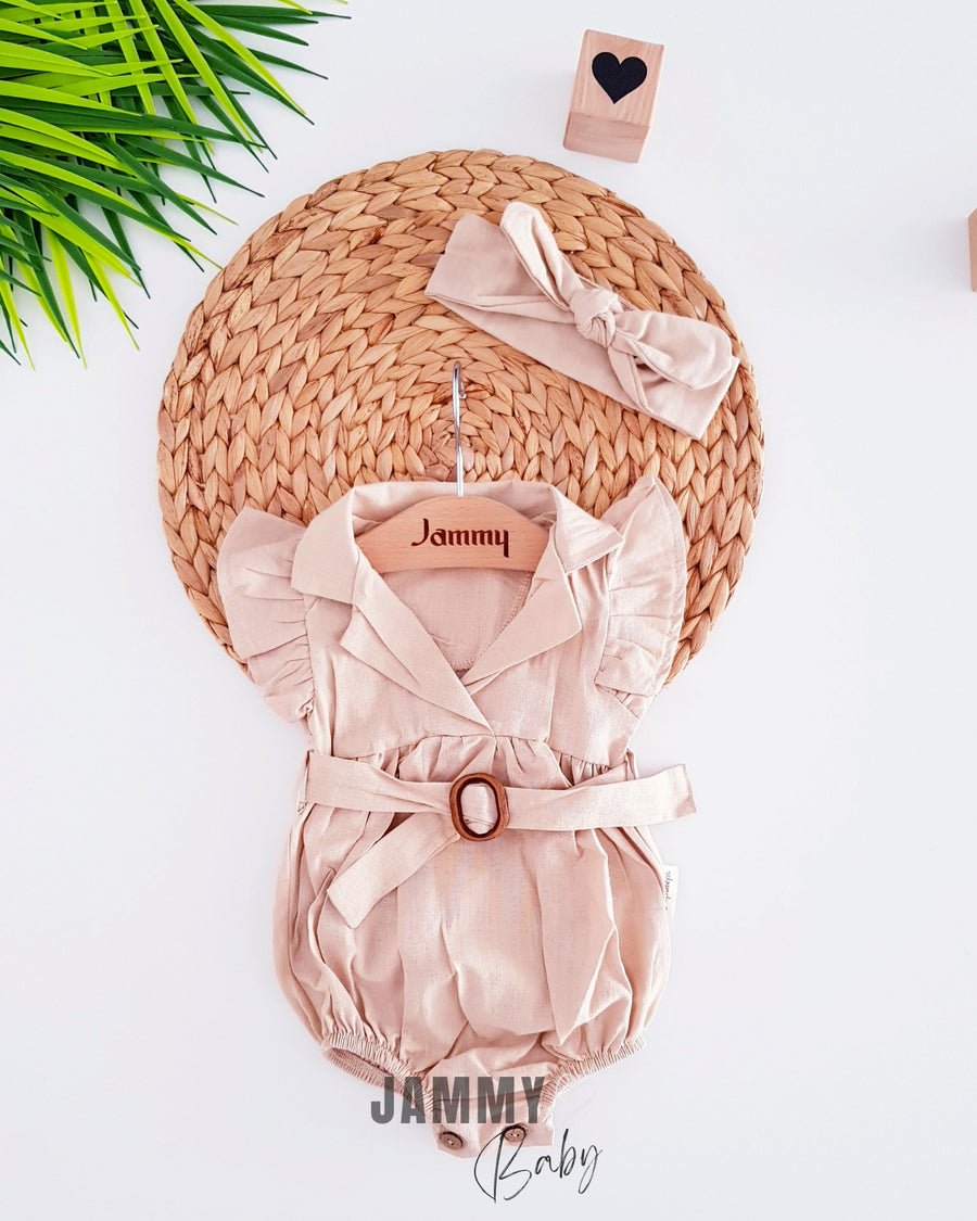 Olivia Belt Detailed Linen Romper - Justyol