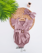 Olivia Belt Detailed Linen Romper - Justyol