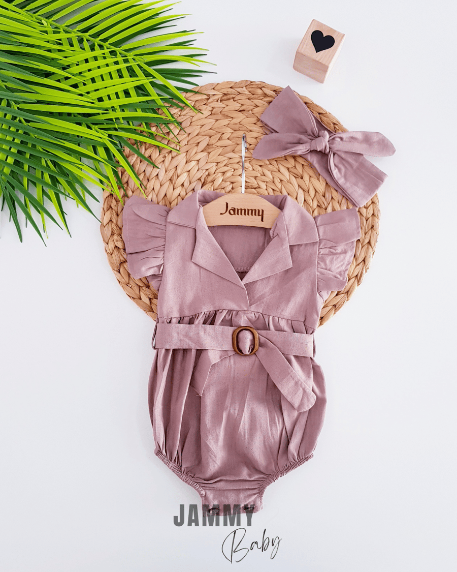 Olivia Belt Detailed Linen Romper - Justyol
