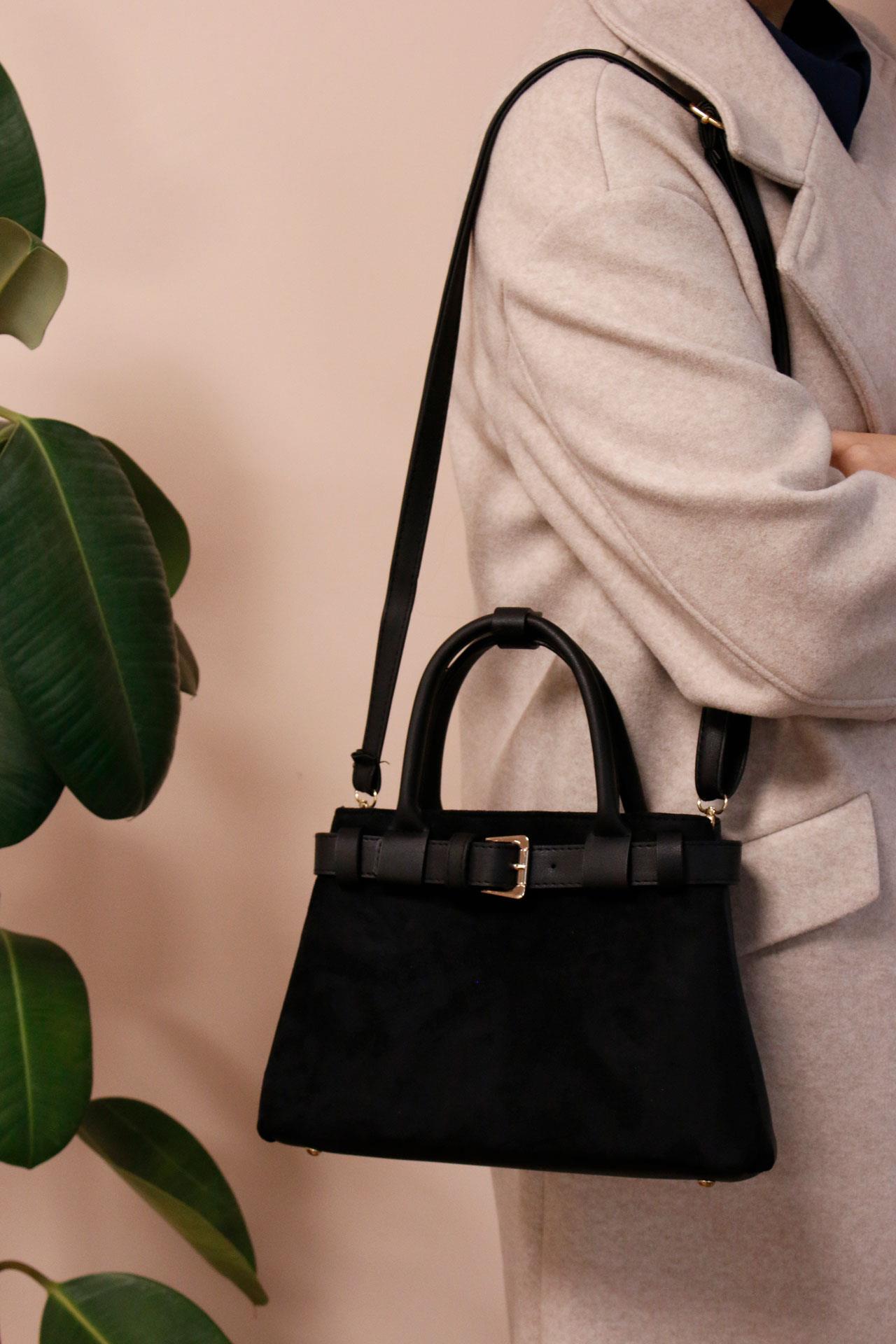 <tc>Sac à main Olivia en suède noir</tc>