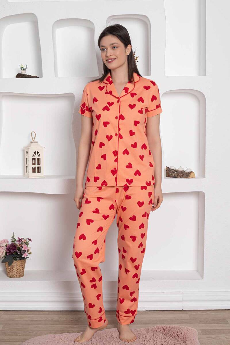 <tc>Dreamy ensemble de pyjama en coton avec bordure, motif cœur, manches courtes et chemise à poches.</tc>