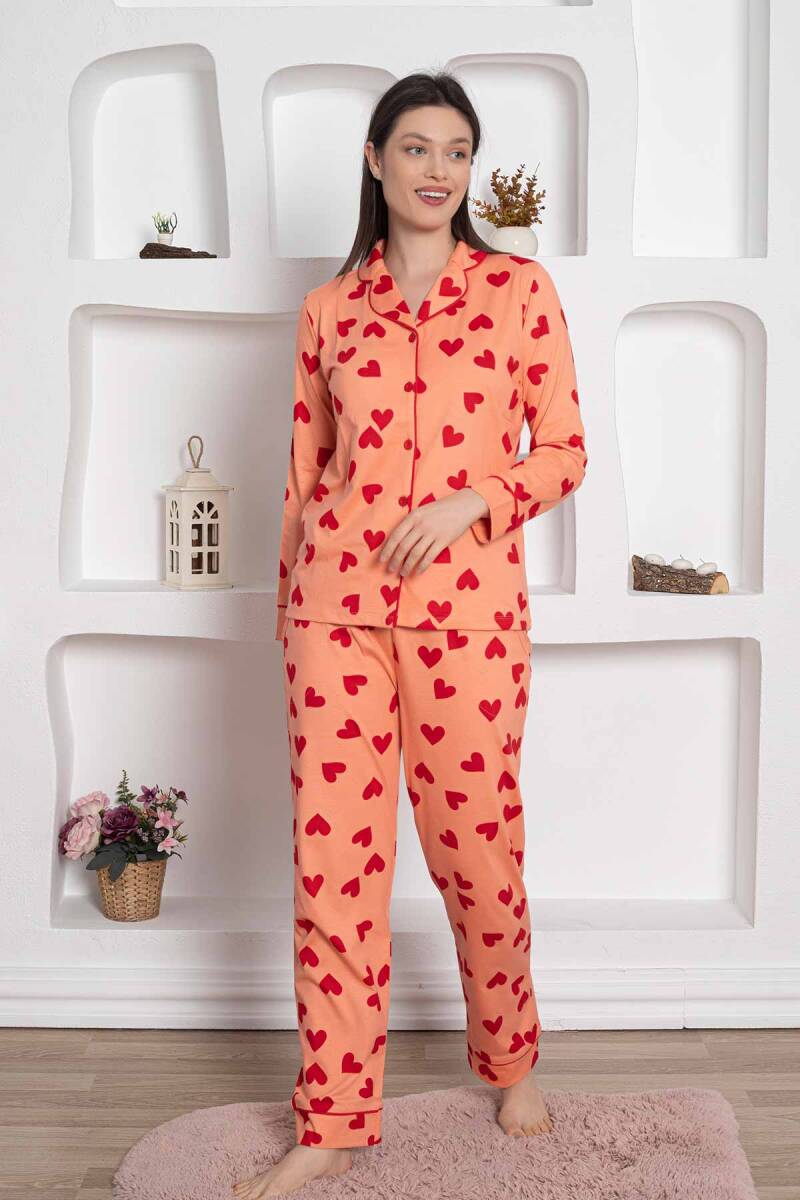 <tc>Ensemble de pyjama à manches longues en coton avec motif de cœurs et poches, bordé Dreamy.</tc>