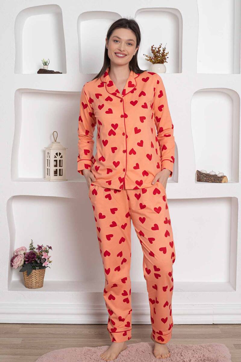 <tc>Ensemble de pyjama à manches longues en coton avec motif de cœurs et poches, bordé Dreamy.</tc>