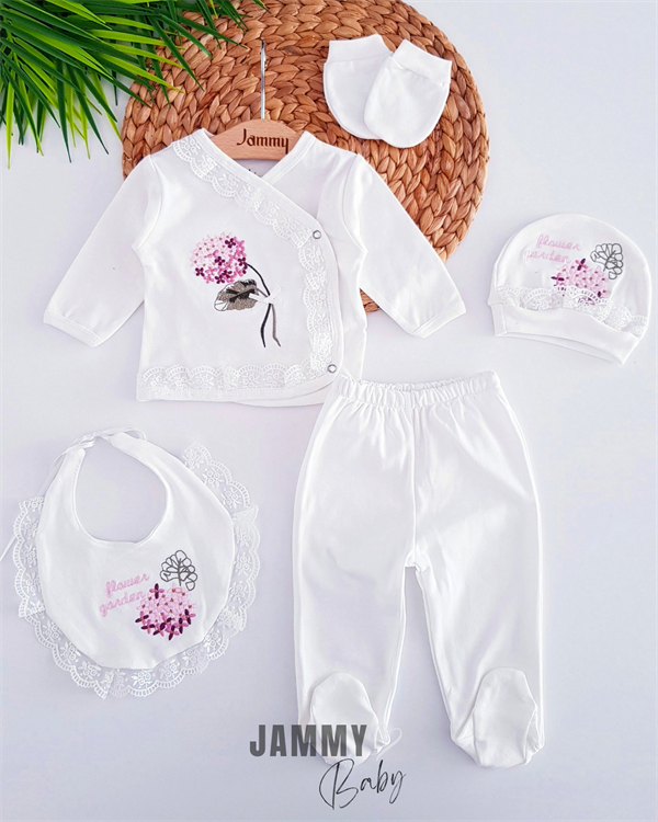 hydrangea embroidered 5 piece newborn set