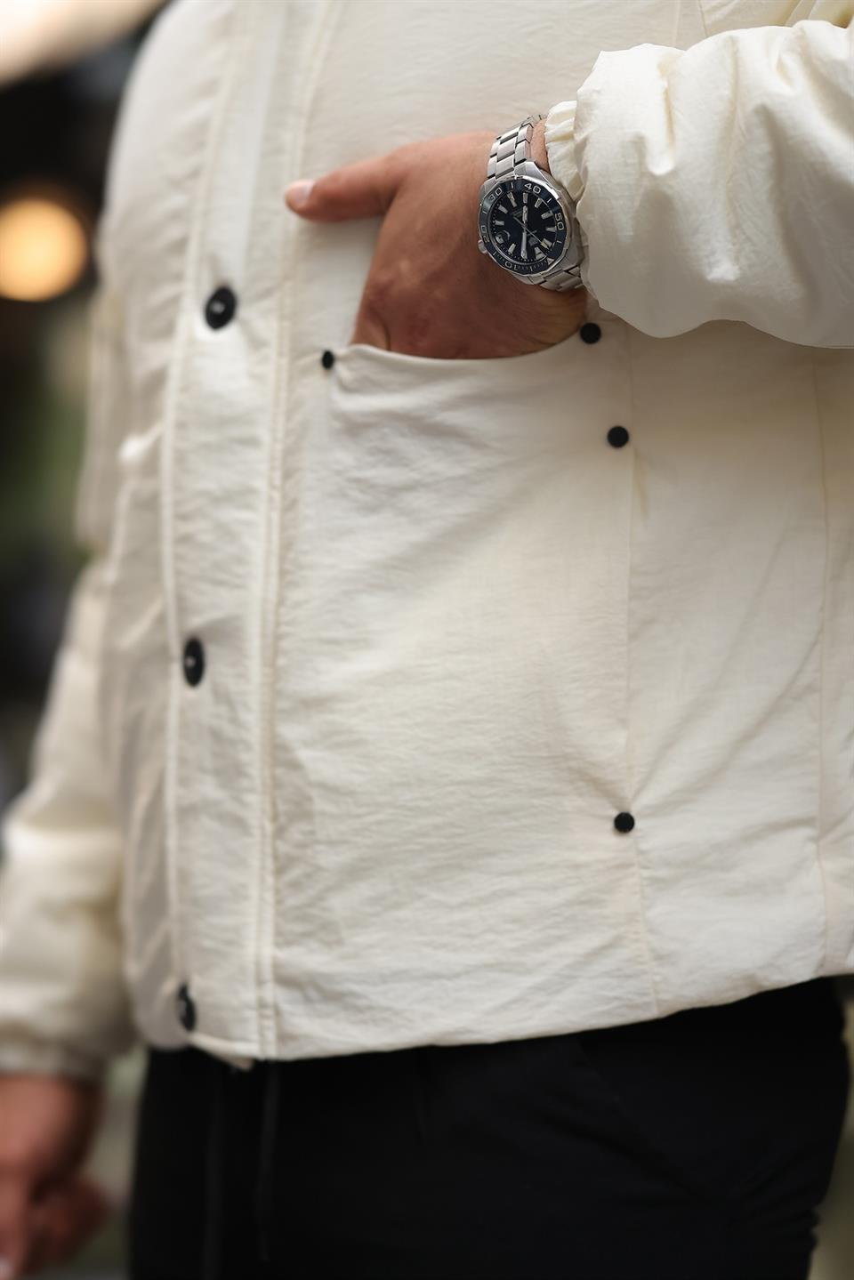 Oversize Cep Detaylı Kapüşonlu Hafif Şişme Mont - Siyah - Justyol