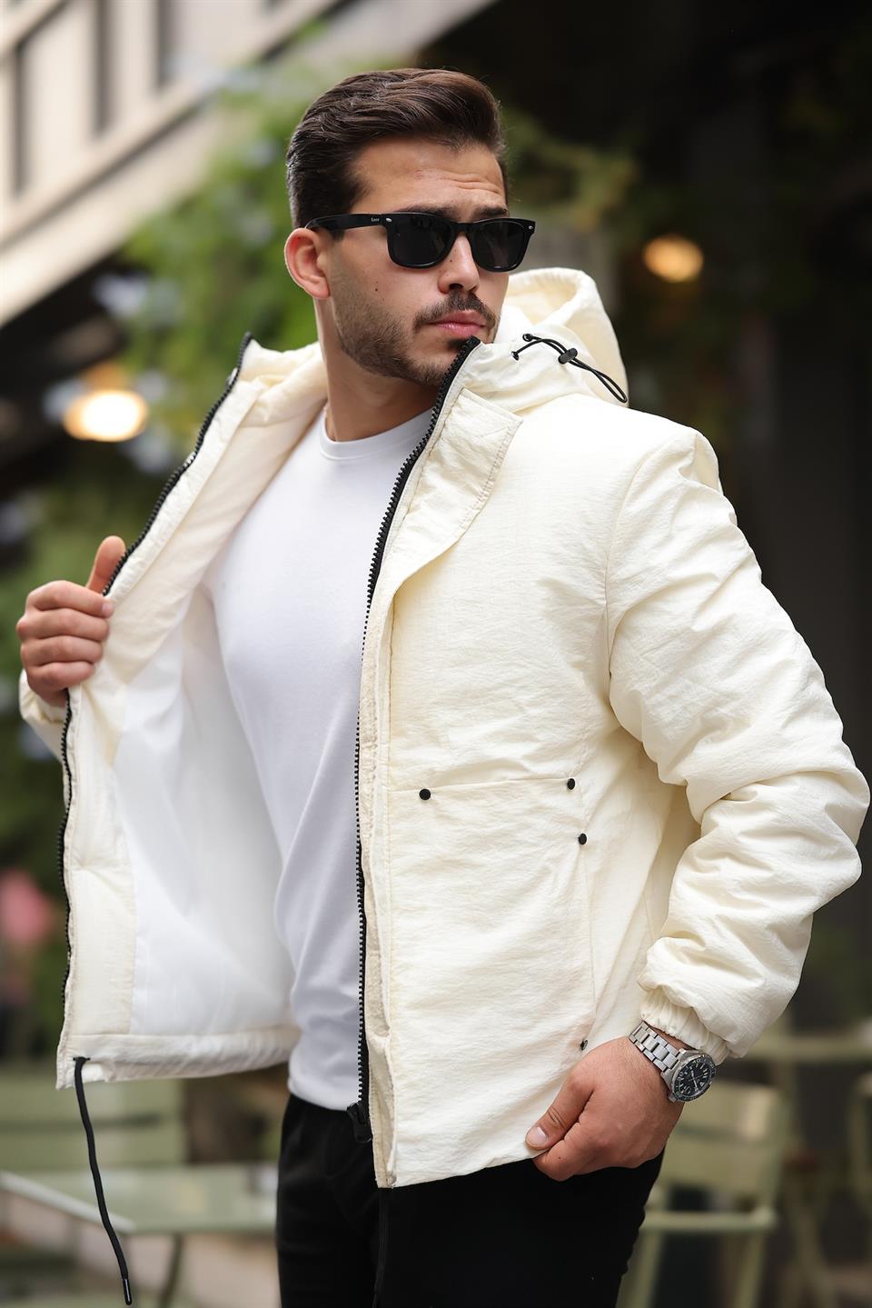 Oversize Cep Detaylı Kapüşonlu Hafif Şişme Mont - Siyah - Justyol