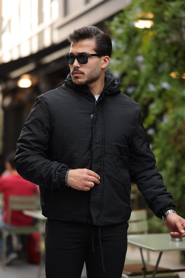 <tc>Veste légère matelassée oversize avec détails de poches et capuche - Noir</tc>