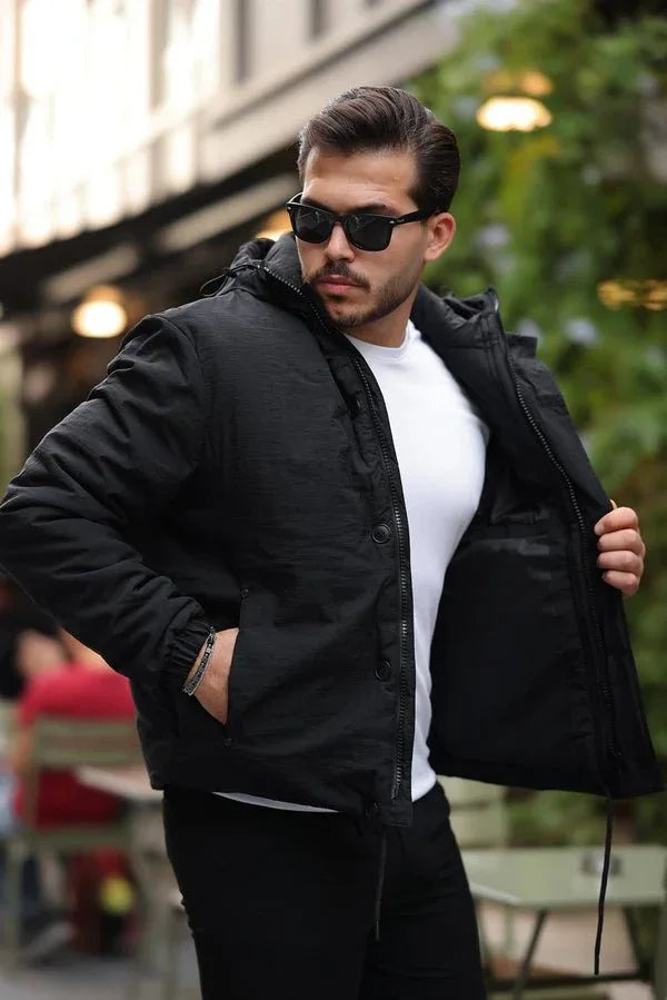 Manteau Homme Oversize avec Détails de Poche et Capuche Amovible
