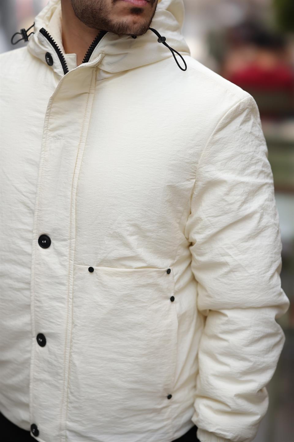 Oversize Cep Detaylı Kapüşonlu Hafif Şişme Mont - Siyah - Justyol