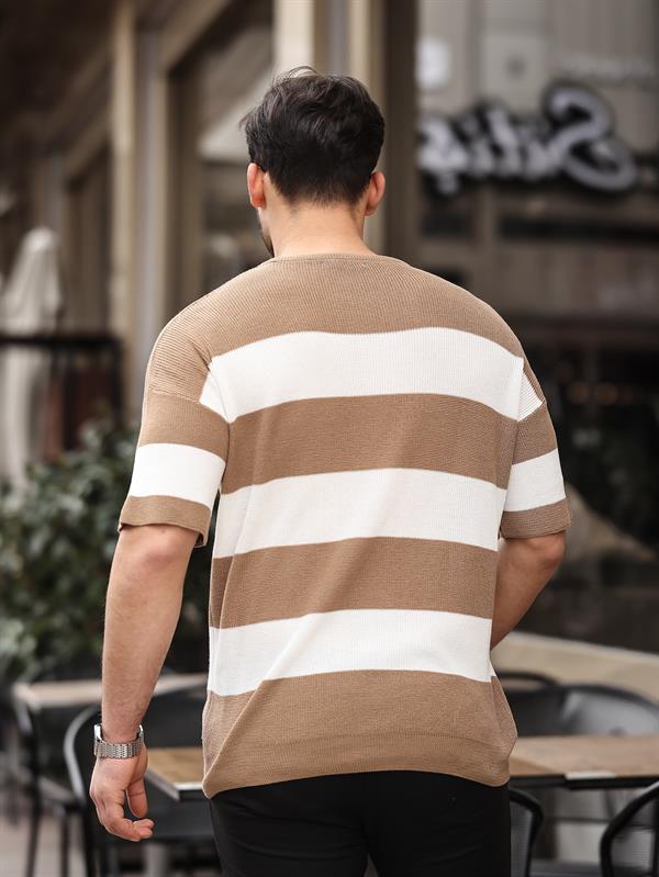 T-Shirt Homme Oversize Rayé en Maille Tricotée