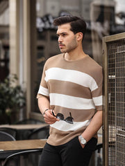 T-Shirt Homme Oversize Rayé en Maille Tricotée