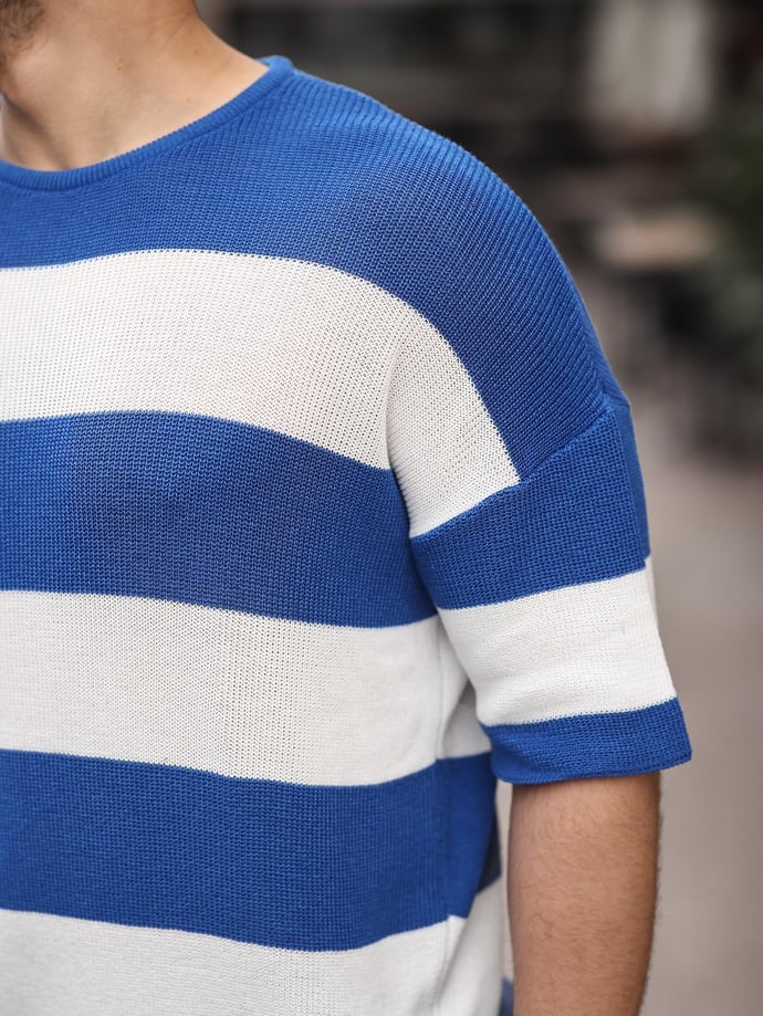 Oversize Çizgili Basic Triko T-Shirt - Justyol