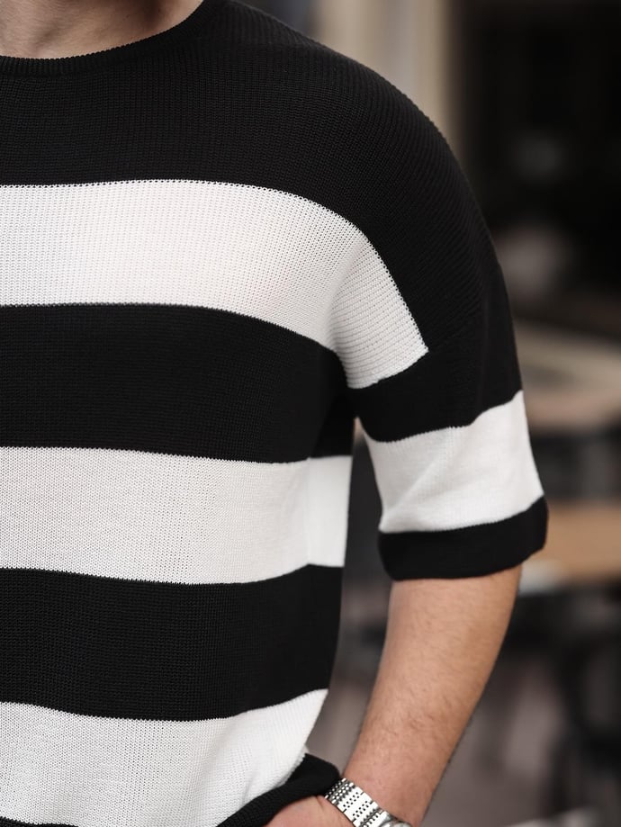 Oversize Çizgili Basic Triko T-Shirt - Justyol