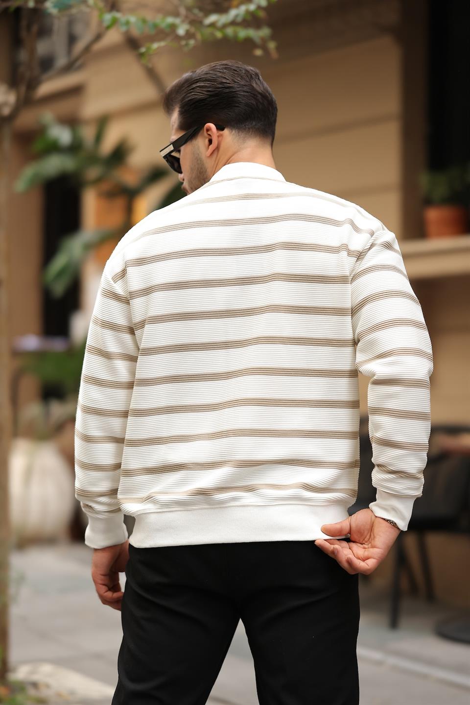 oversize çizgili düğmeli erkek hirka - Justyol