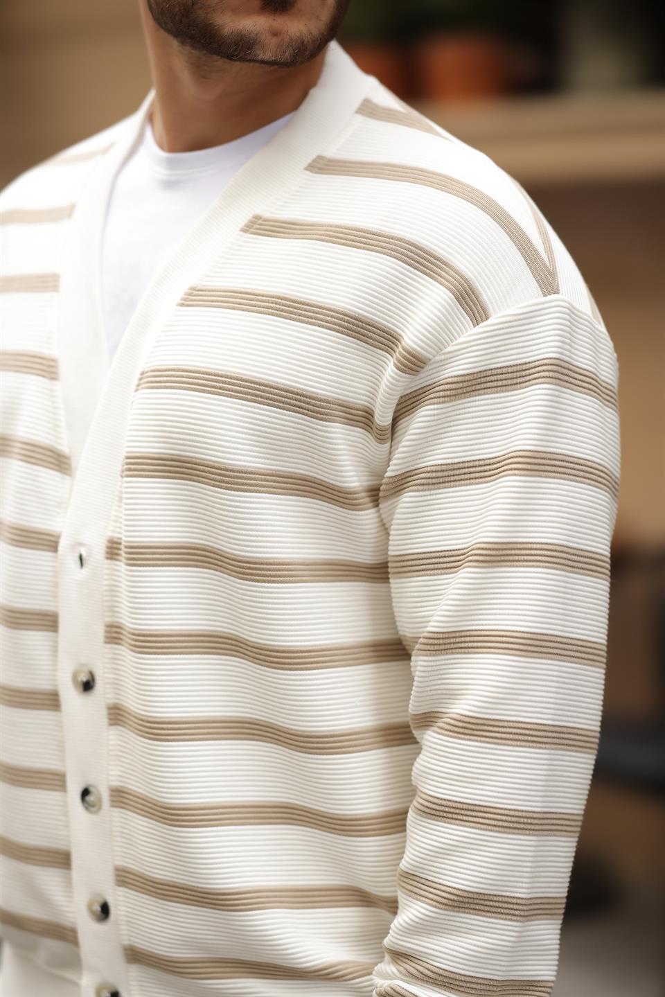 oversize çizgili düğmeli erkek hirka - Justyol