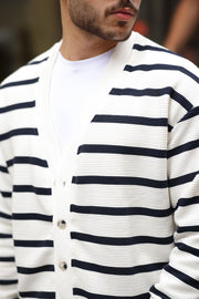 oversize çizgili düğmeli erkek hirka - Justyol