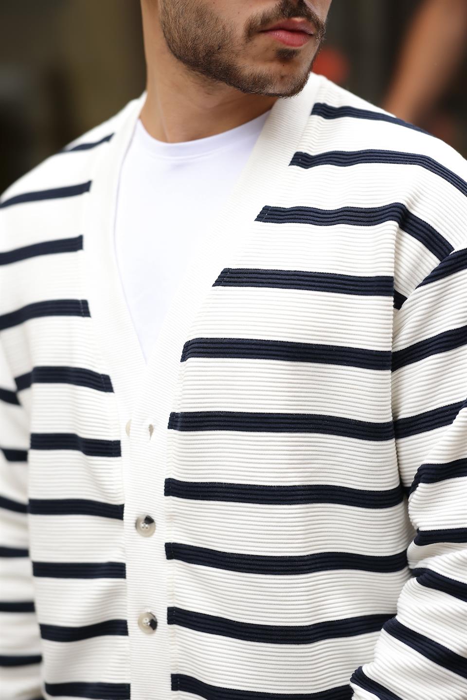 oversize çizgili düğmeli erkek hirka - Justyol