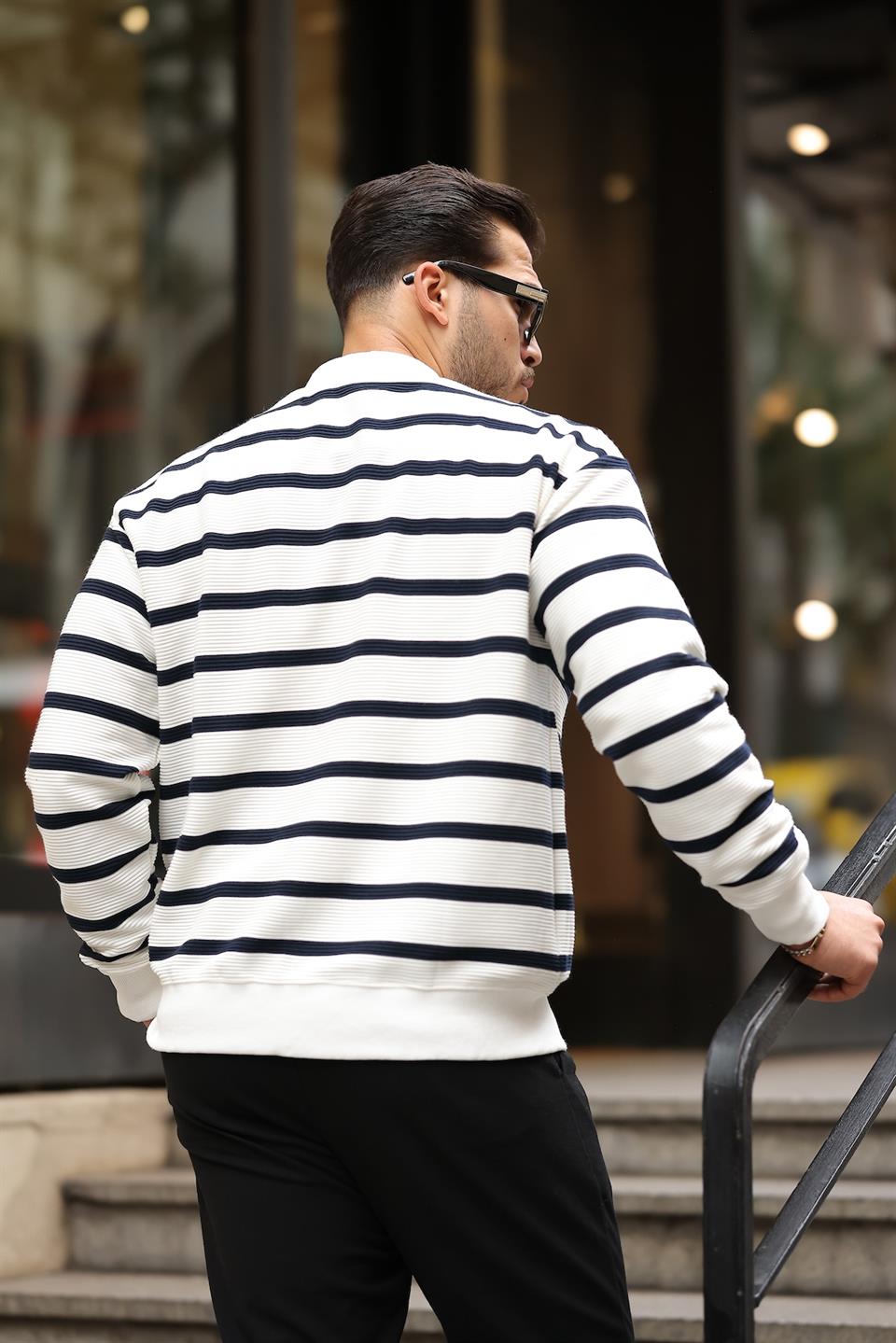 oversize çizgili düğmeli erkek hirka - Justyol