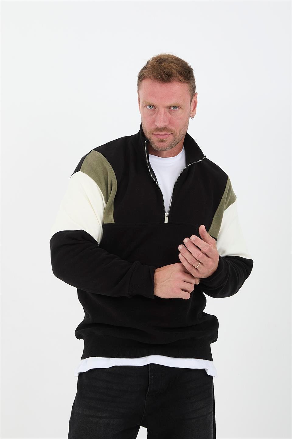 Oversize Erkek Kolları Garnili Selanik Örme Erkek Sweatshirt - Justyol