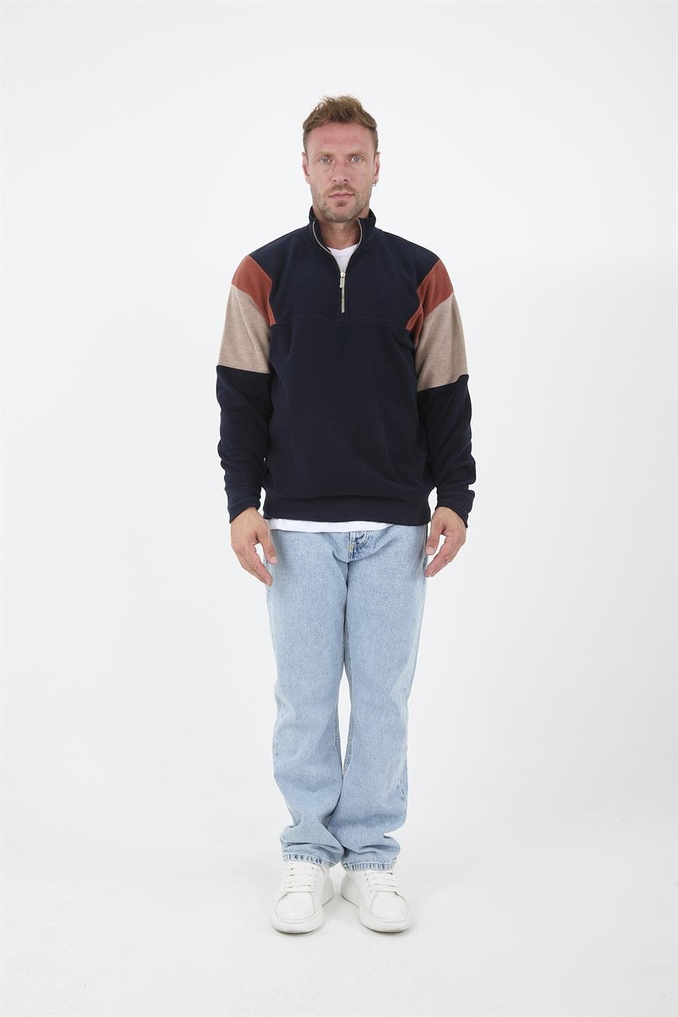 oversize erkek kollari garnili selanik örme erkek sweatshirt - Justyol