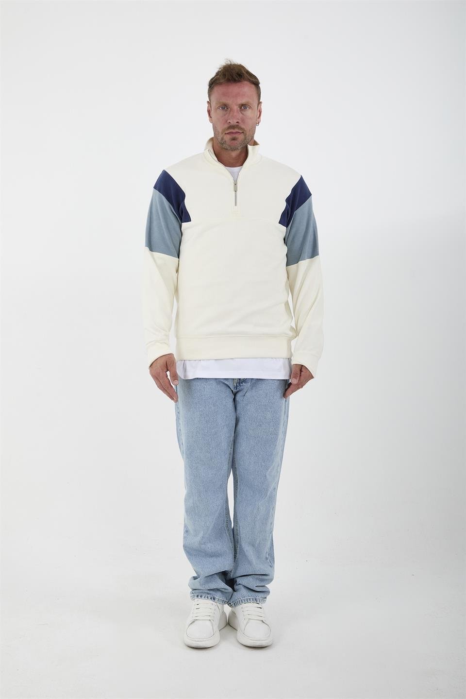 oversize erkek kollari garnili selanik örme erkek sweatshirt - Justyol
