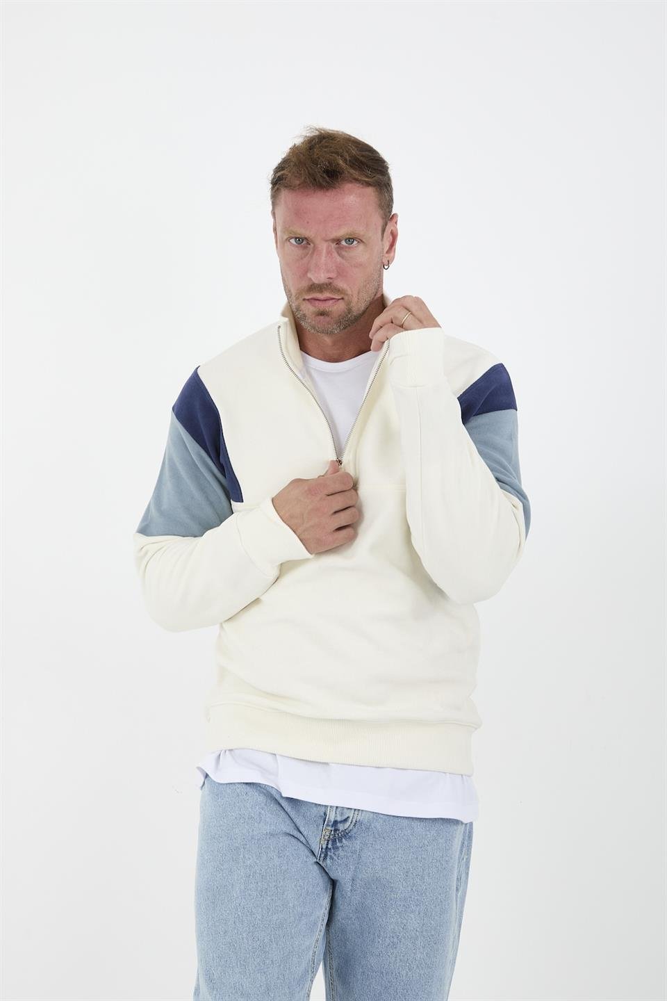 Oversize Erkek Kolları Garnili Selanik Örme Erkek Sweatshirt - Justyol