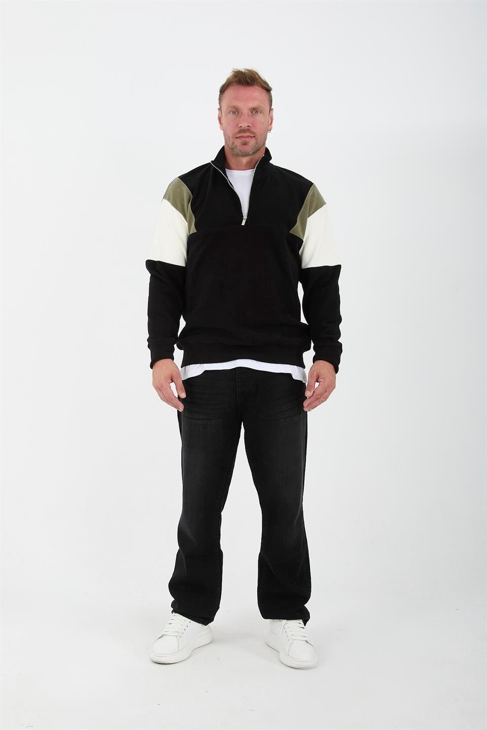 Oversize Erkek Kolları Garnili Selanik Örme Erkek Sweatshirt - Justyol