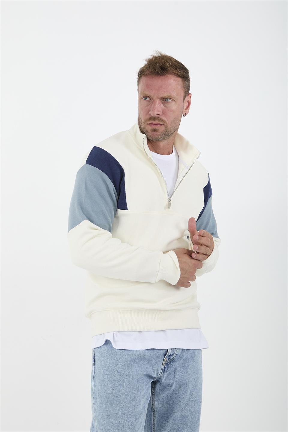 Oversize Erkek Kolları Garnili Selanik Örme Erkek Sweatshirt