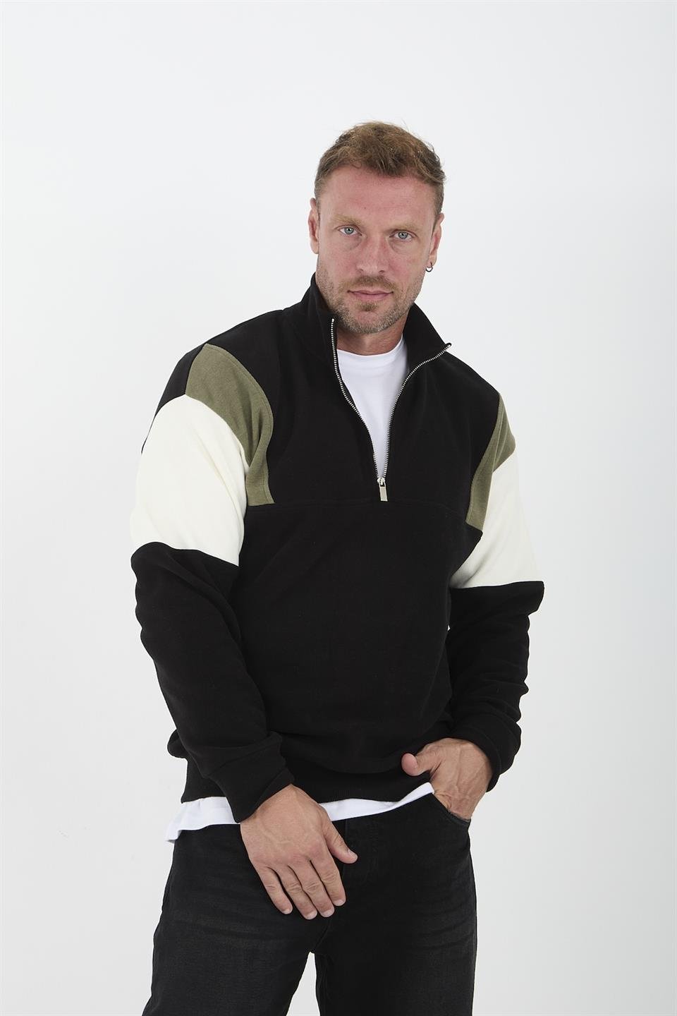 oversize erkek kollari garnili selanik örme erkek sweatshirt - Justyol