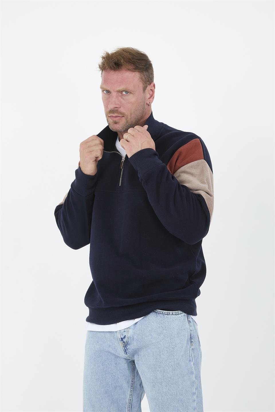 Oversize Erkek Kolları Garnili Selanik Örme Erkek Sweatshirt - Justyol