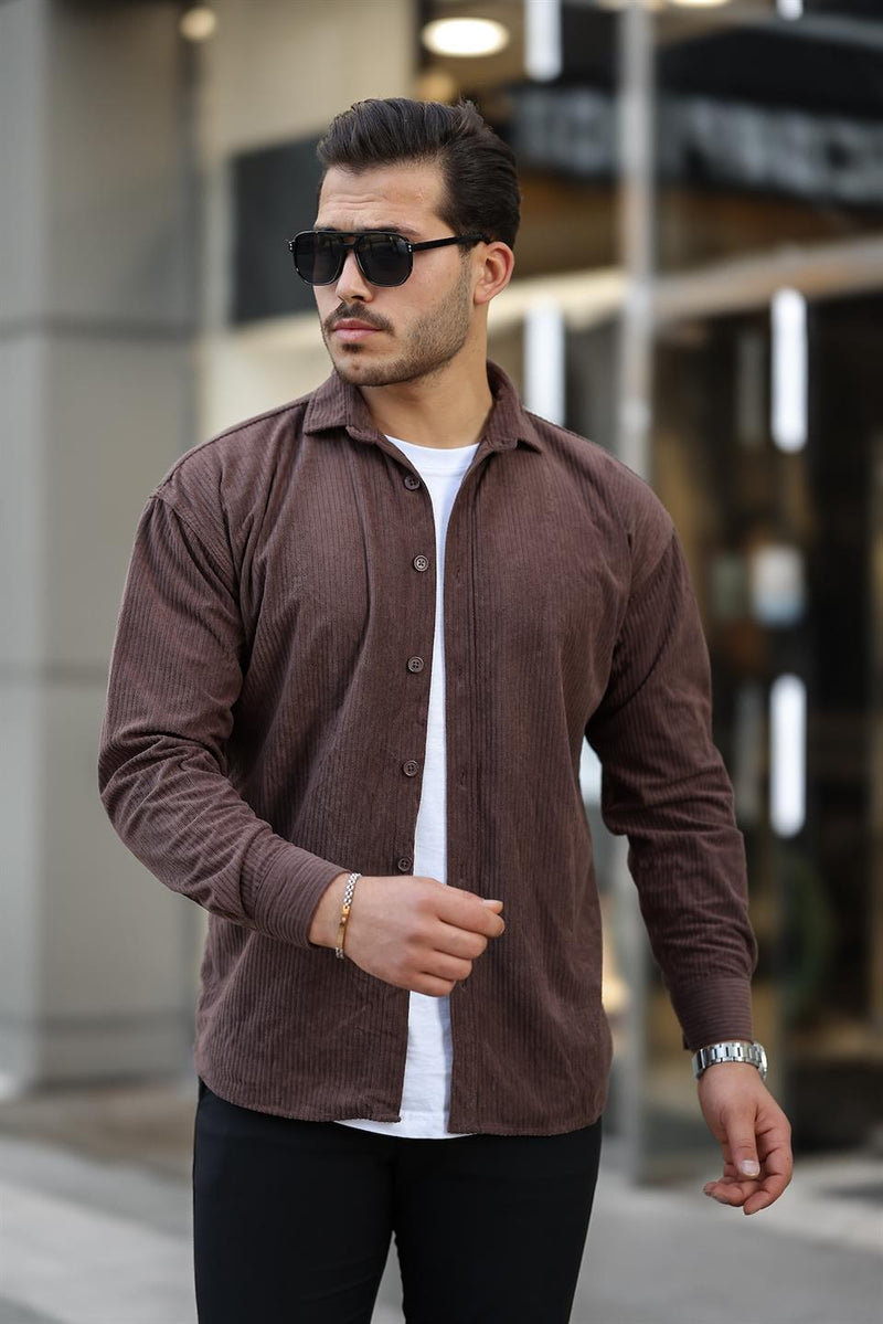 <tc>قميص رجالي كلاسيكي مخملي مضلع </tc>