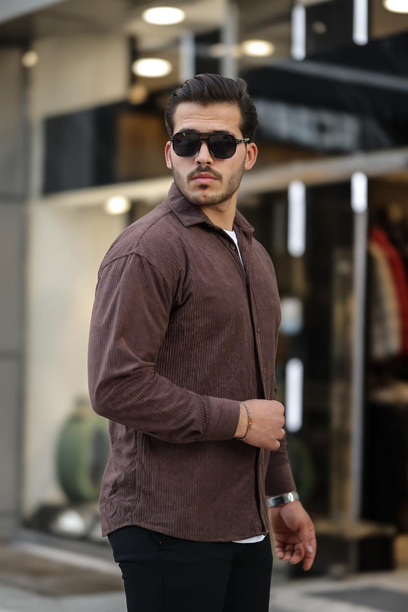 <tc>قميص رجالي كلاسيكي مخملي مضلع </tc>