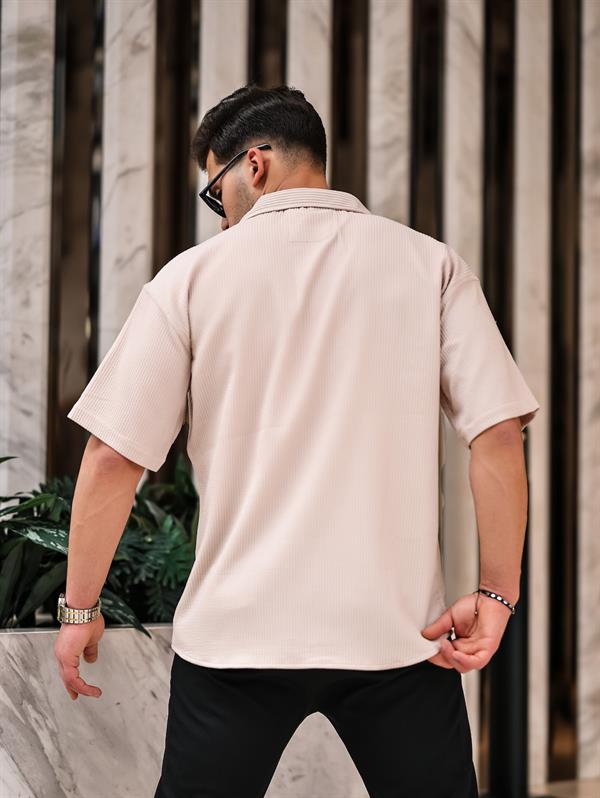 oversize rahat fitilli kisa kol erkek gömlek - Justyol