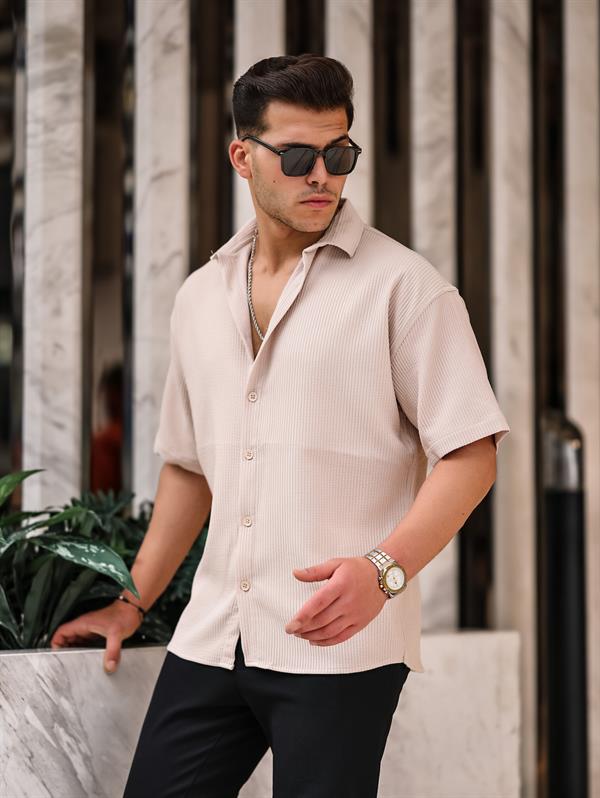 oversize rahat fitilli kisa kol erkek gömlek - Justyol
