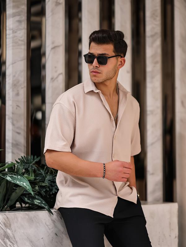 oversize rahat fitilli kisa kol erkek gömlek - Justyol