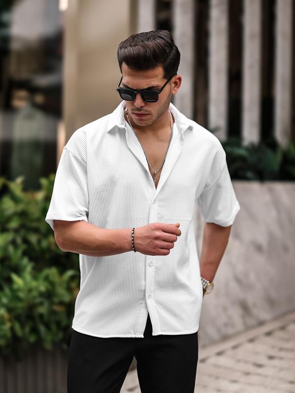 Chemise homme oversize côtelée manches courtes