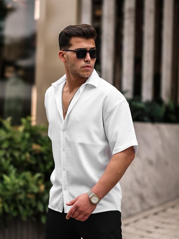 Oversize Fitilli Kısa Kol Gömlek - Justyol