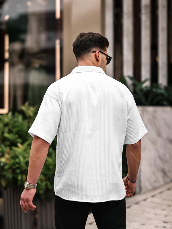 oversize rahat fitilli kisa kol erkek gömlek - Justyol