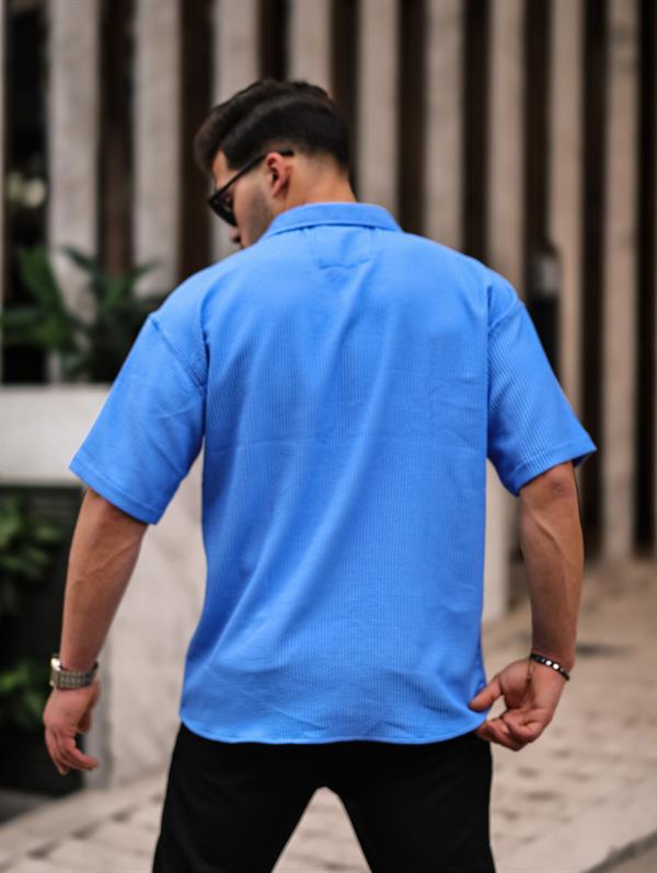 oversize rahat fitilli kisa kol erkek gömlek - Justyol