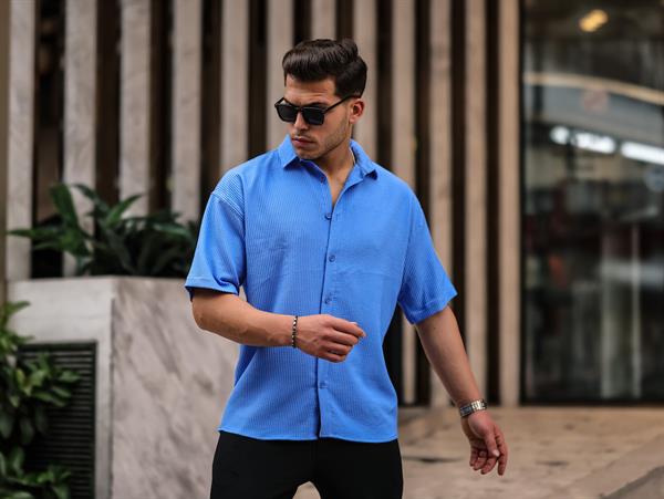 oversize rahat fitilli kisa kol erkek gömlek - Justyol