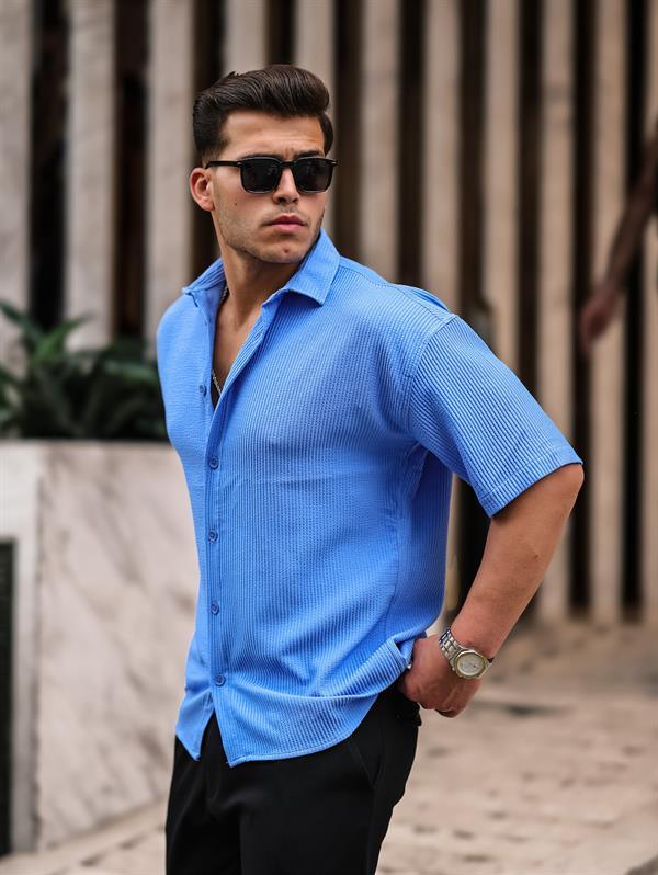 Chemise homme oversize côtelée manches courtes
