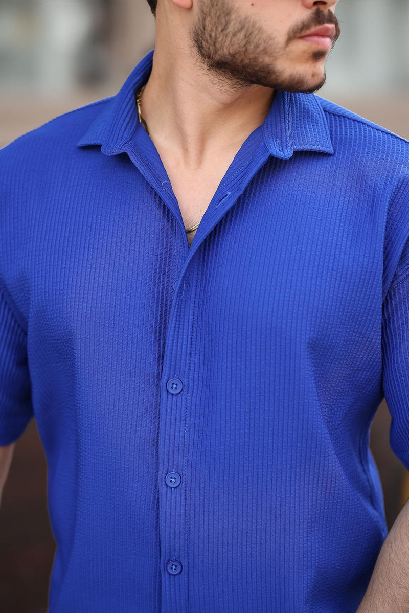 Chemise homme oversize côtelée manches courtes
