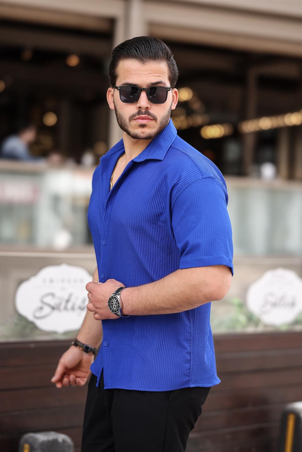 Oversize Fitilli Kısa Kol Gömlek - Justyol