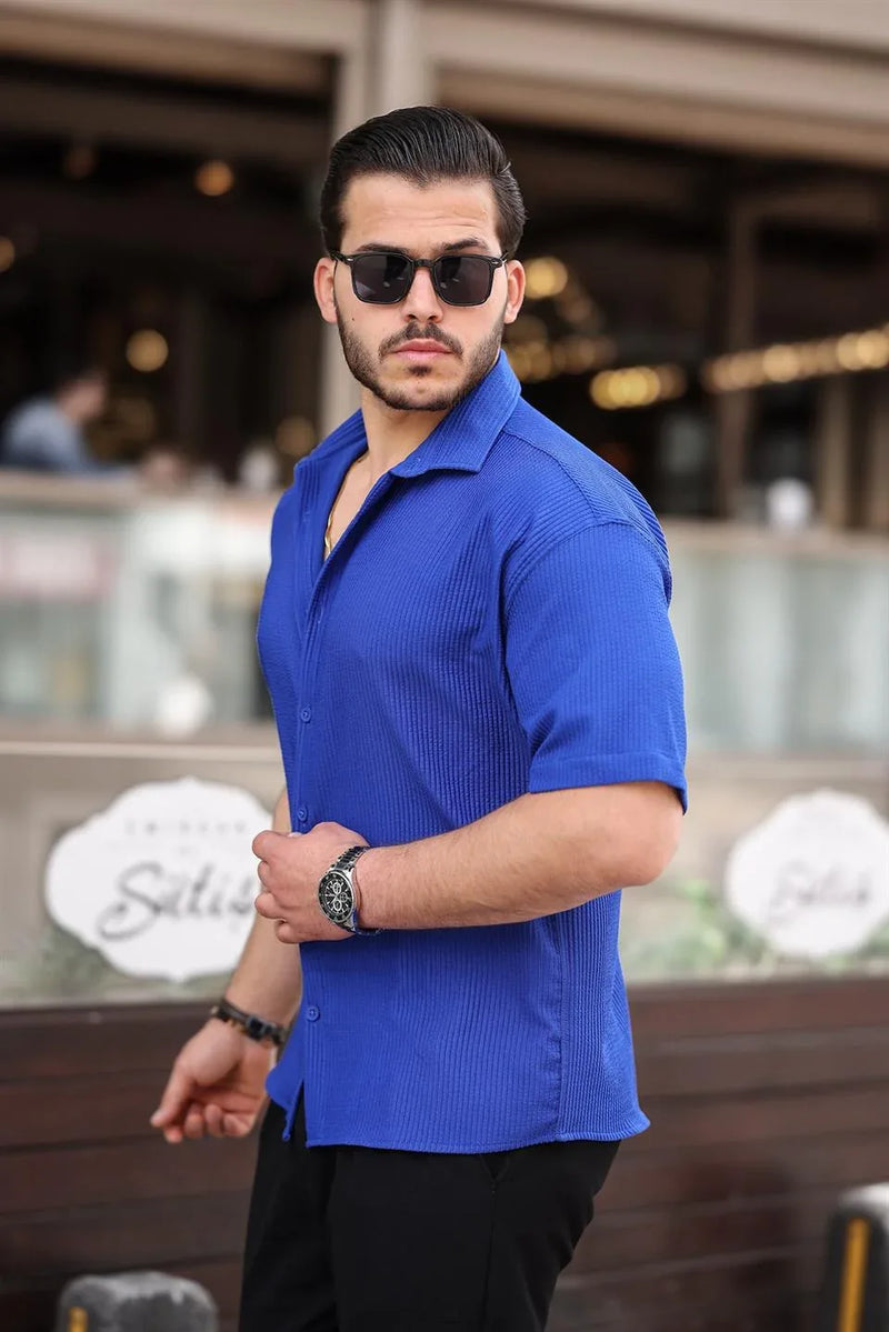 Chemise homme oversize côtelée manches courtes