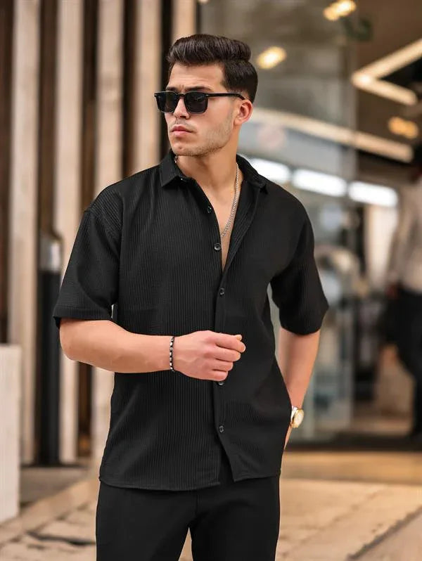 Chemise homme oversize côtelée manches courtes